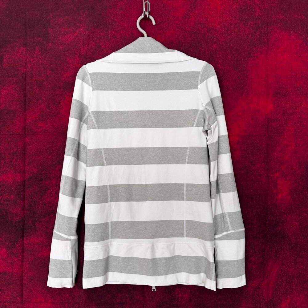 LULULEMON ATHLETICA WOMENS STRIDE HIGH NECK JACKET WHITE GRAY STRIPES, 6 - Picture 7 of 16